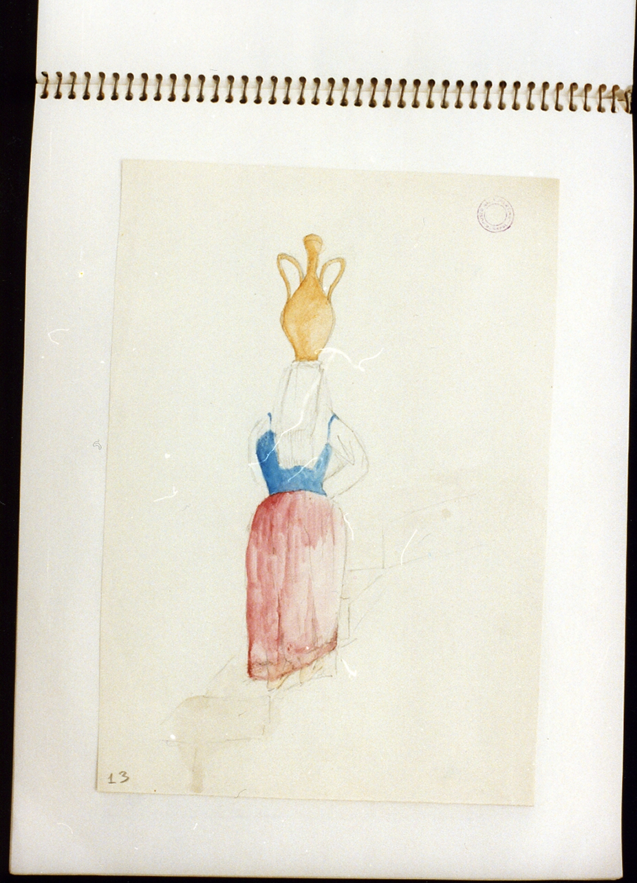 figura femminile con anfora di spalle (disegno) - ambito europeo (sec. XIX)