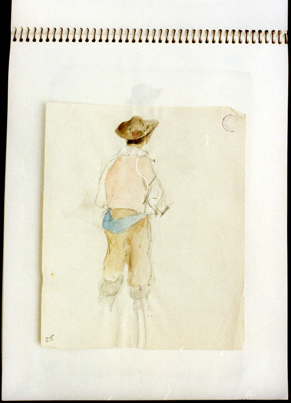 figura maschile di spalle (disegno) - ambito europeo (sec. XIX)