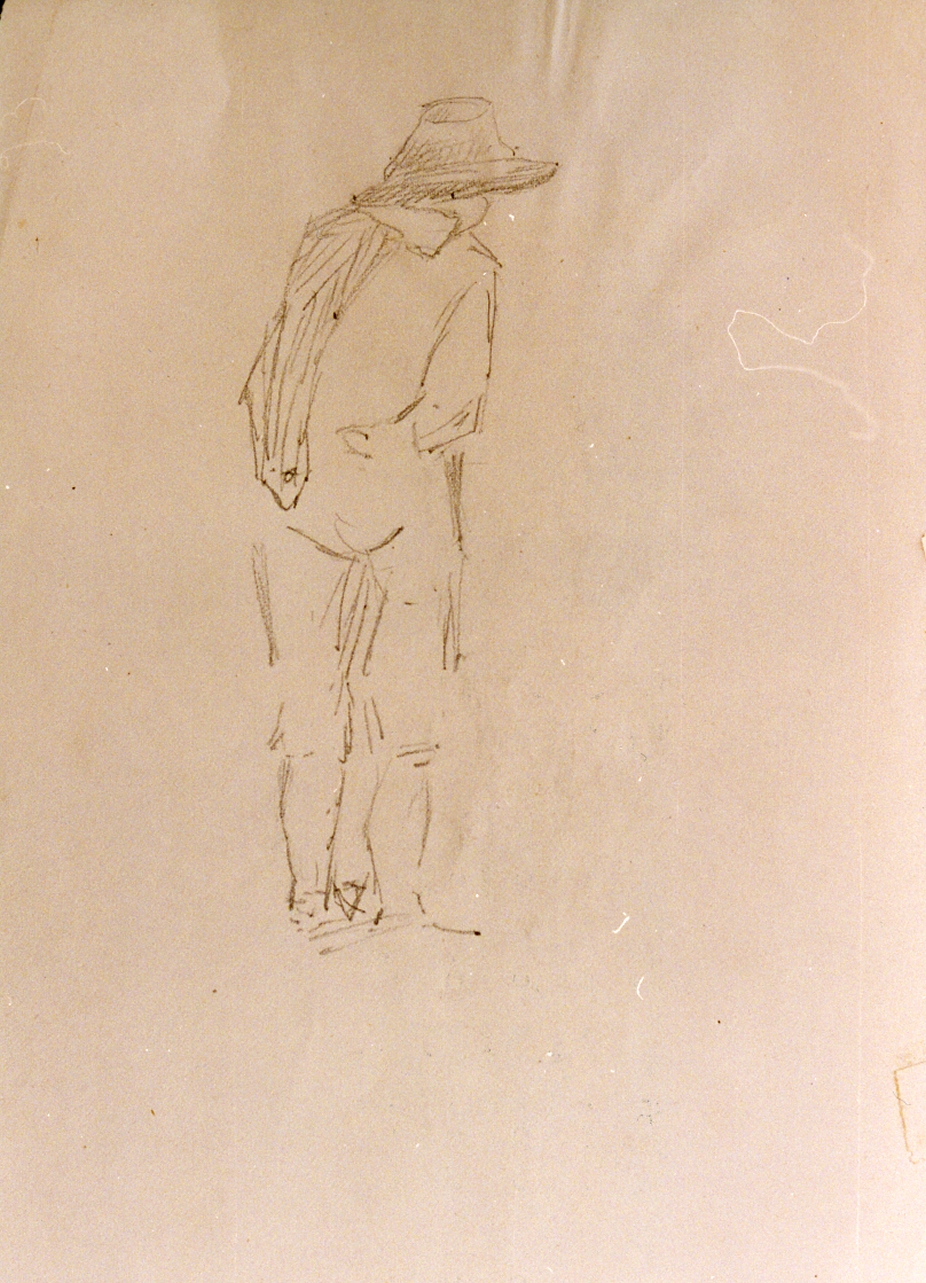 figura maschile di spalle (disegno) - ambito italiano (sec. XIX)