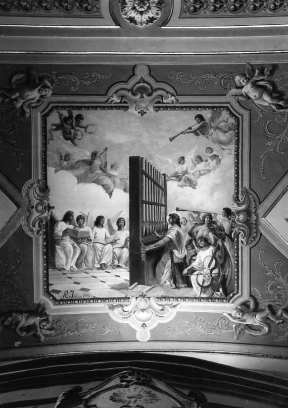 gloria di angeli (dipinto, complesso decorativo) di Iodice Raffaele (sec. XX)