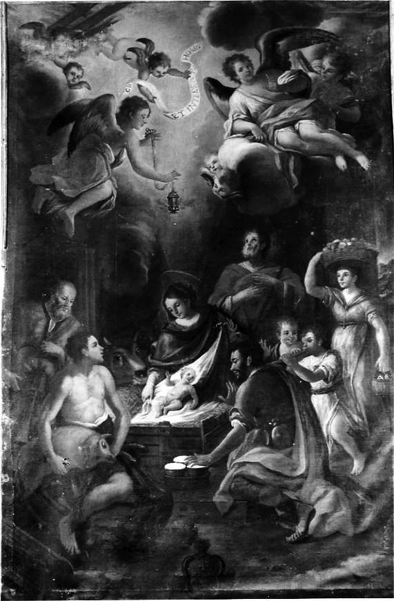 adorazione di Gesù Bambino (dipinto) - bottega campana (sec. XVIII)