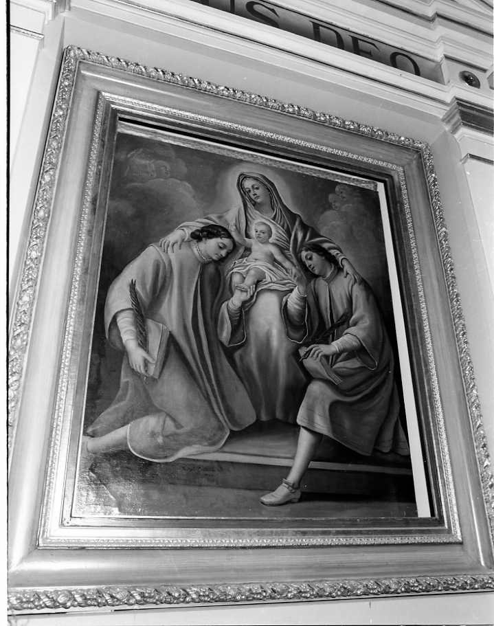 Madonna con Bambino tra i Santi Cosma e Damiano (dipinto) di Castellano Giuseppe (sec. XVIII)