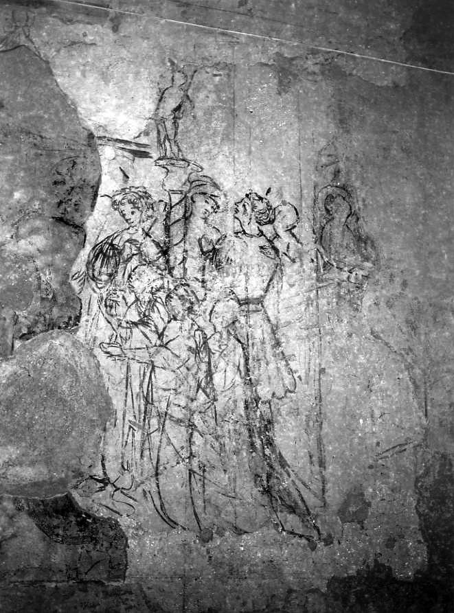 adorazione di Gesù Bambino (dipinto, frammento) - ambito campano (inizio sec. XV)