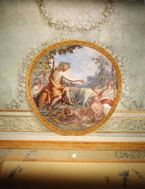 Bacco che insegna agli uomini la viticoltura (dipinto) di Fiaschetti Fedele (sec. XVIII)