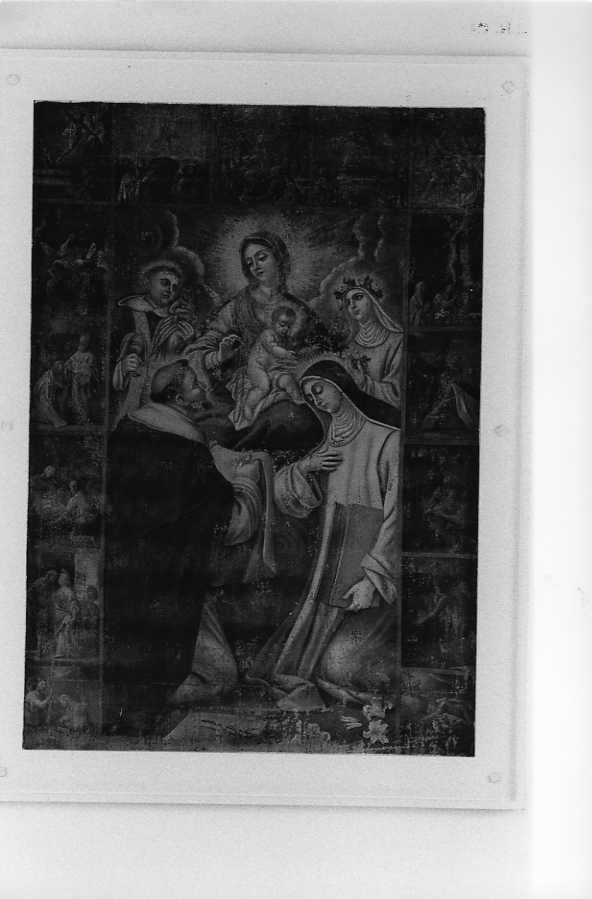Madonna del Rosario con San Domenico e Santa Caterina, santi e misteri del rosario (dipinto) - ambito campano (sec. XVIII)