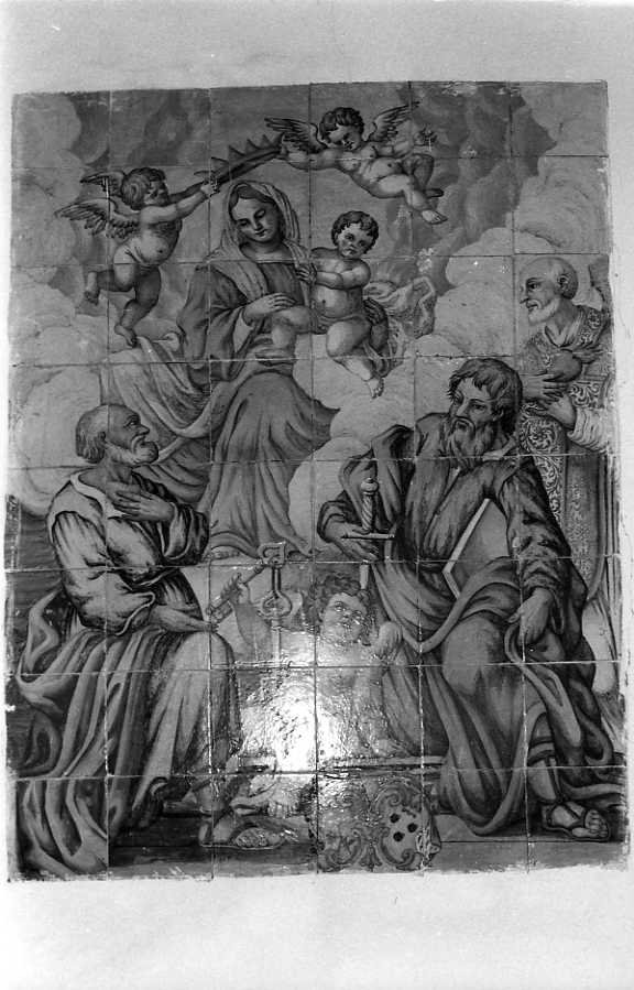 Madonna incoronata tra San Pietro e San Paolo (decorazione a smalto) - ambito campano (sec. XVIII)