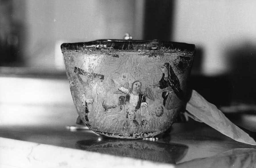 Cristo crocifisso con Madonna e anime del purgatorio (borsa) - bottega campana (sec. XIX)