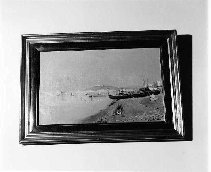 marina con pescatori e barche (dipinto) di Caprile V (seconda metà sec. XIX)