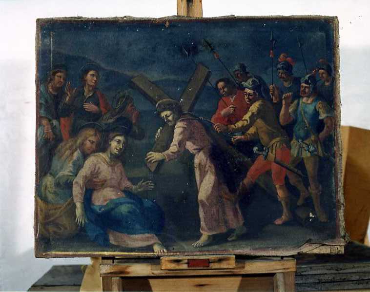 stazione IV: Gesù incontra la Madonna (dipinto) di Frascadore Decio (sec. XVIII)