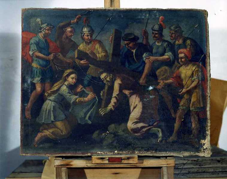 stazione VI: Gesù asciugato dalla Veronica (dipinto) di Frascadore Decio (sec. XVIII)
