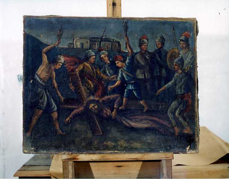 stazione IX: Gesù cade sotto la croce la terza volta (dipinto) di Frascadore Decio (sec. XVIII)