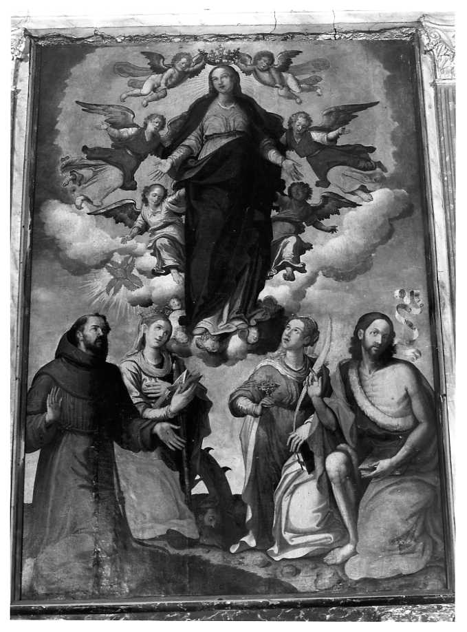 Madonna con angeli e Santi (dipinto) di Lama Giovan Battista (sec. XVI)