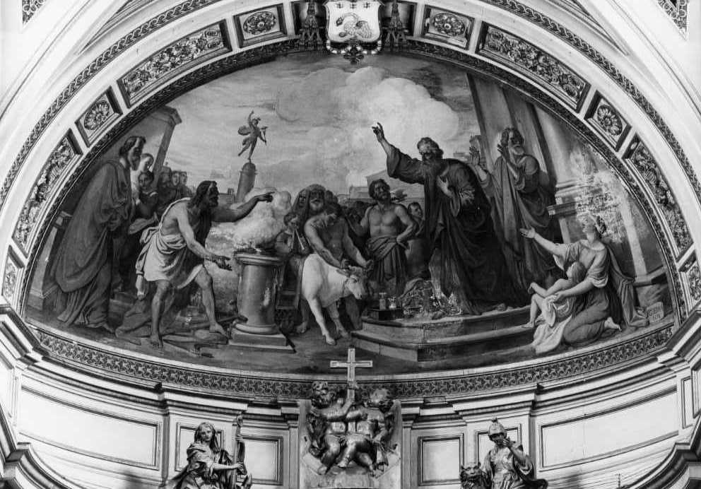 San Paolo rifiuta i sacrifici dei Listriesi per il miracolo dello zoppo guarito (dipinto) di Guerra Camillo (sec. XIX)