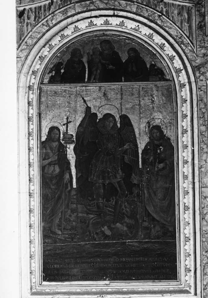 San Michele tra San Giovanni Battista e San Giacomo/ Madonna con Bambino tra San Matteo e San Luca (dipinto) - ambito napoletano (sec. XV)