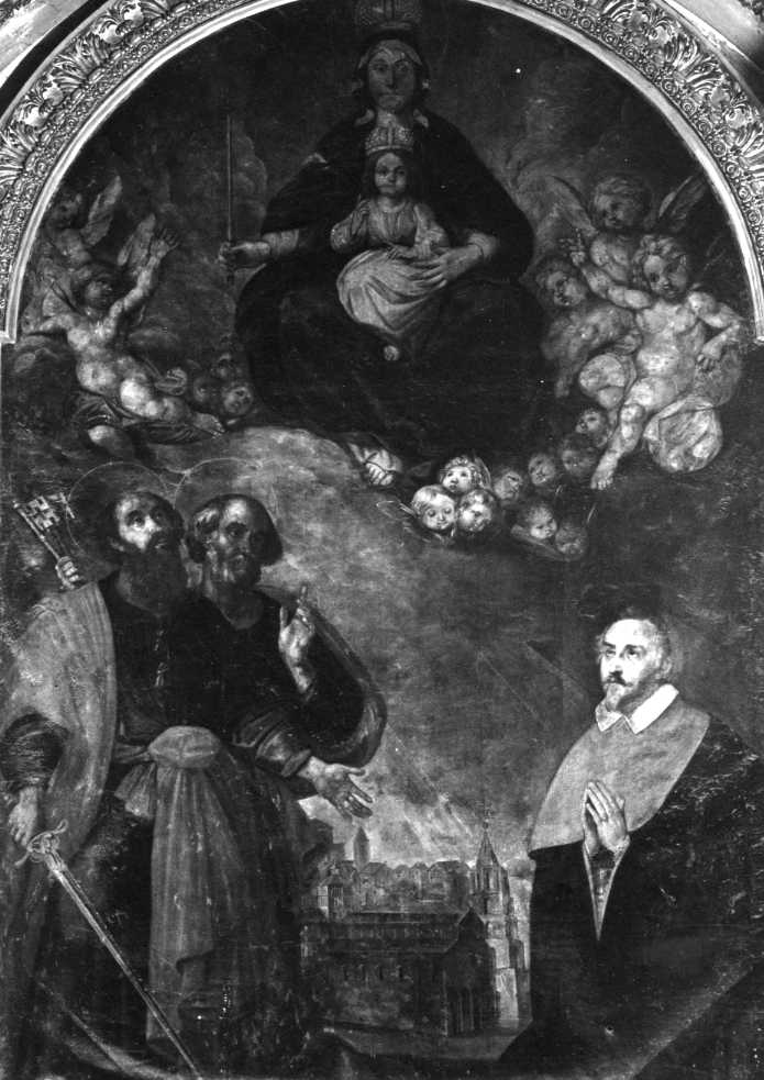 La Madonna con il Bambino tra San Pietro, San Paolo e il Vescovo Carafa (dipinto) di Ragoglia Michele (prima metà sec. XVII)