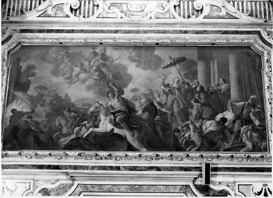 Santa Chiara respinge i saraceni con l'ostensorio (dipinto) di De Mura Francesco (terzo quarto sec. XVIII)
