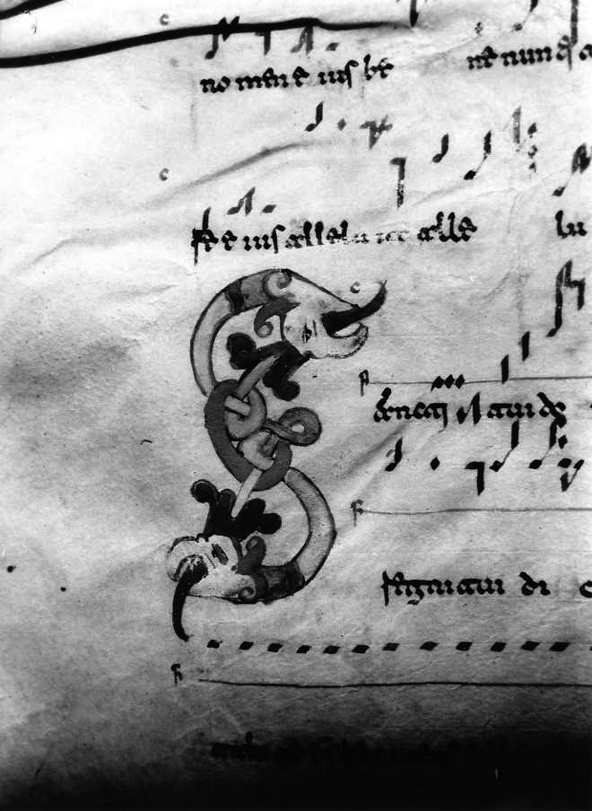 motivo decorativo zoomorfo (miniatura) - ambito cassinese (fine/inizio secc. XI/ XII)