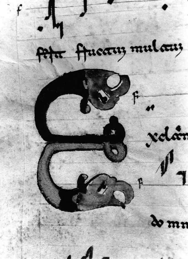 motivo decorativo zoomorfo (miniatura) - ambito cassinese (fine/inizio secc. XI/ XII)