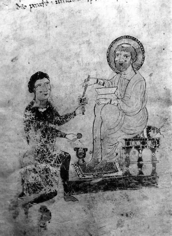 omaggio a un abate (miniatura) - ambito cassinese (fine sec. XII)