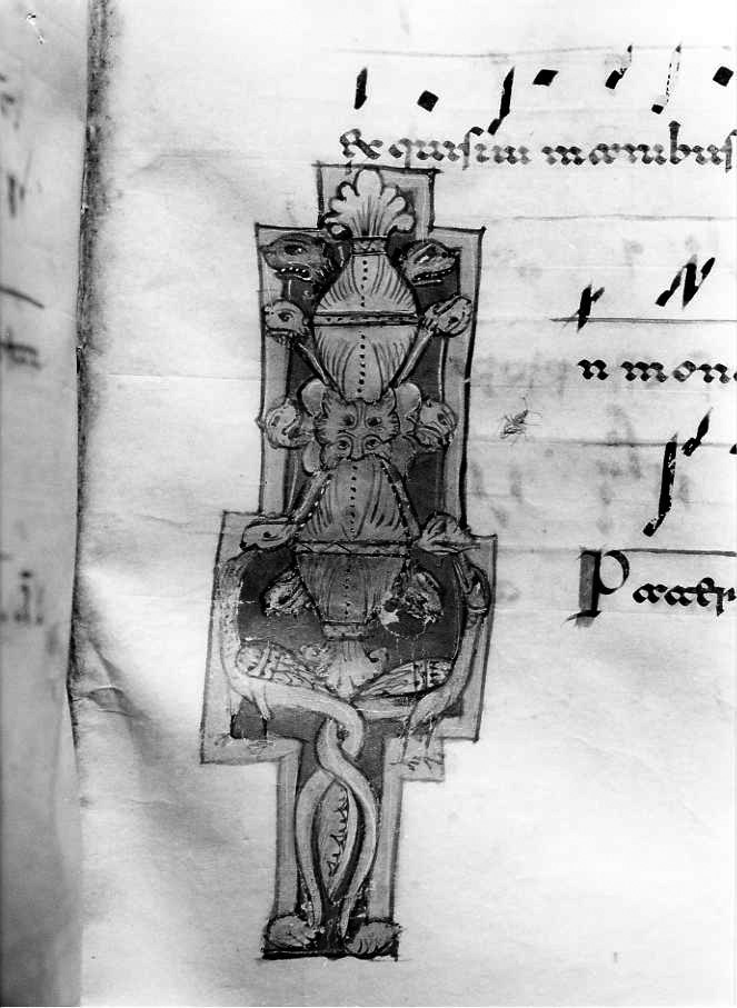 motivo decorativo zoomorfo (miniatura) - ambito cassinese (fine/inizio secc. XII/ XIII)