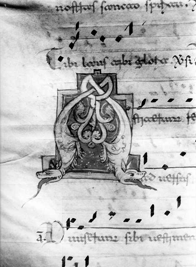 motivo decorativo zoomorfo (miniatura) - ambito cassinese (fine/inizio secc. XII/ XIII)