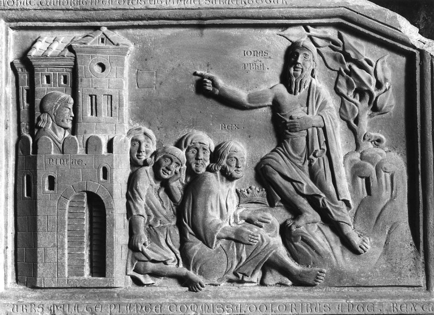 Giona predice la distruzione di Ninive (rilievo) di Pellegrino (attribuito) (prima metà sec. XIII)