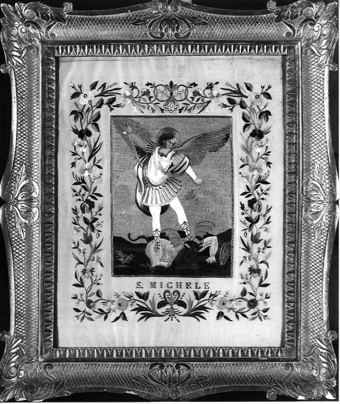 San Michele Arcangelo combatte Satana (decorazione a ricamo) - manifattura campana (sec. XIX)
