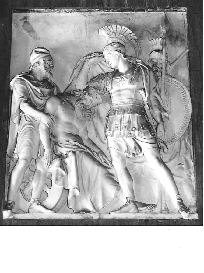 Alessandro copre con il suo manto il cadavere di Dario (rilievo) di Calì Gennaro (sec. XIX)