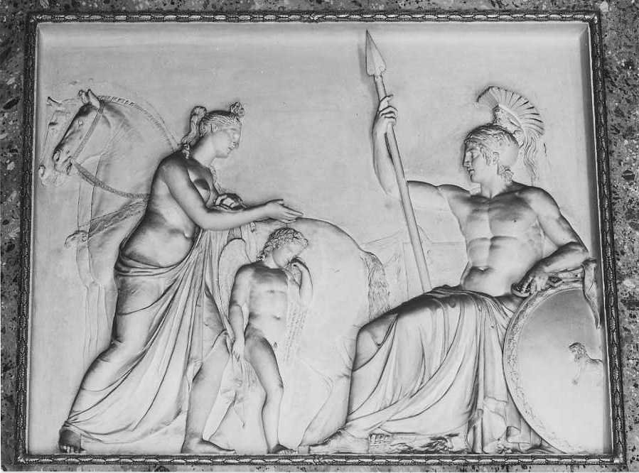Venere, ferita da Diomede, si reca da Marte per chiedergli il carro e rifugiarsi sull'Olimpo (rilievo) di Villareale Valerio (sec. XIX)