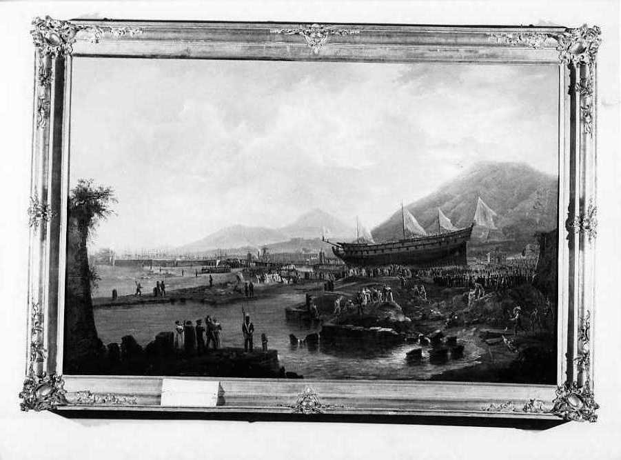 marina con una nave allo scalo (dipinto) di Fergola Salvatore (sec. XIX)