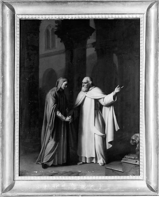 Dante al Convento di Santa Croce e Frate Ilario (dipinto) di Rizzo Luigi (sec. XIX)