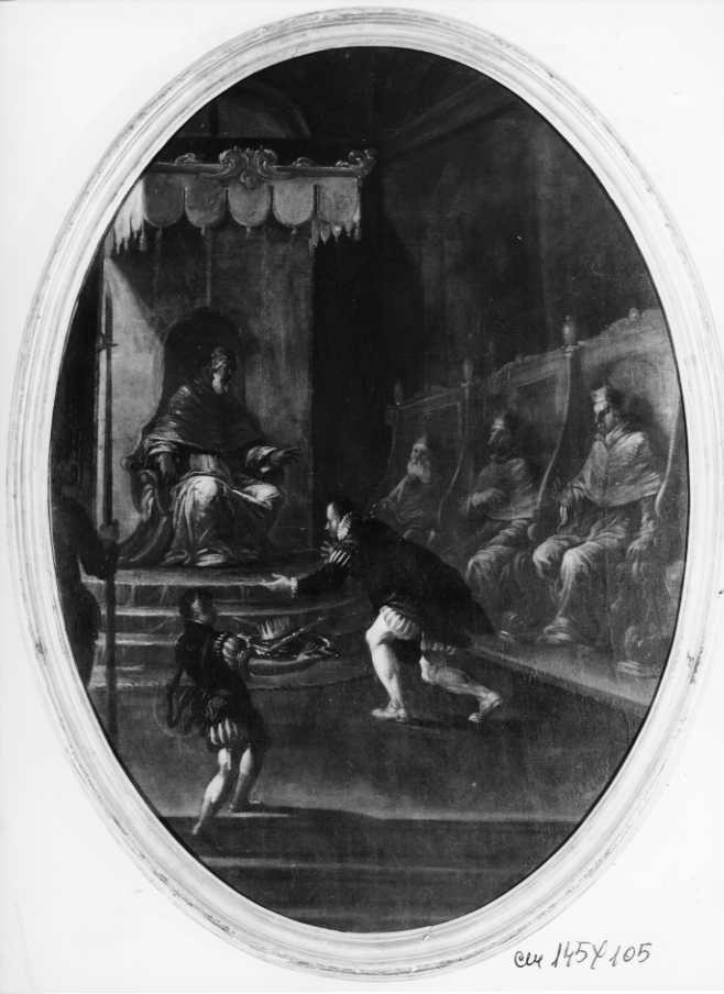 Paolo III consegna il bastone del comando al figlio Pier Luigi (dipinto) di Spolverini Ilario (primo quarto sec. XVIII)