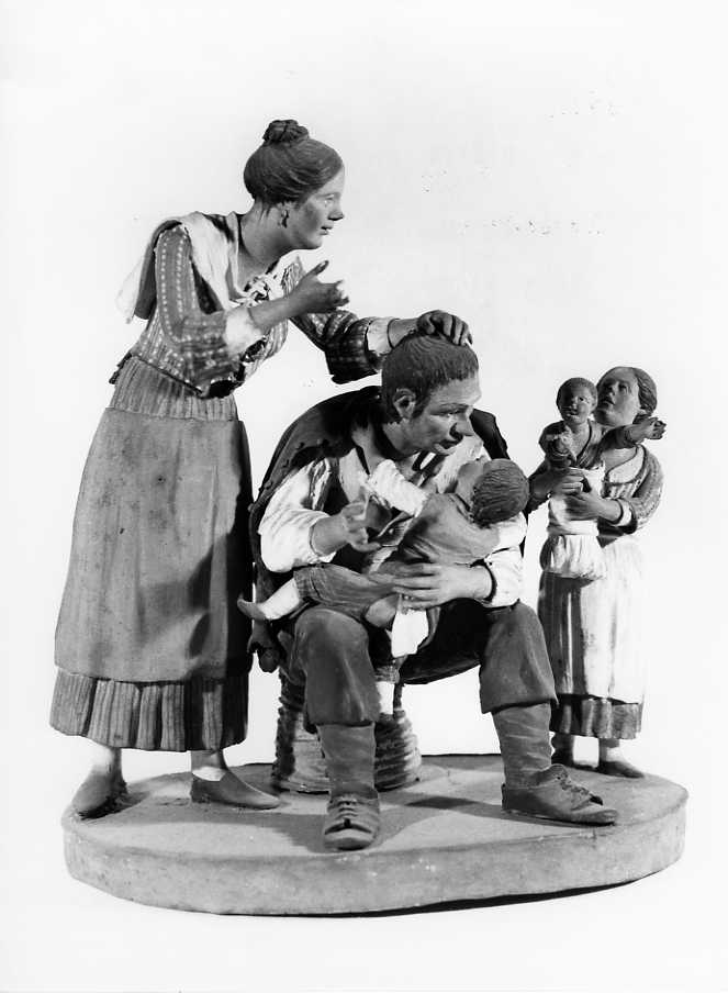 famiglia di contadini (gruppo presepiale) - bottega siciliana (sec. XIX)