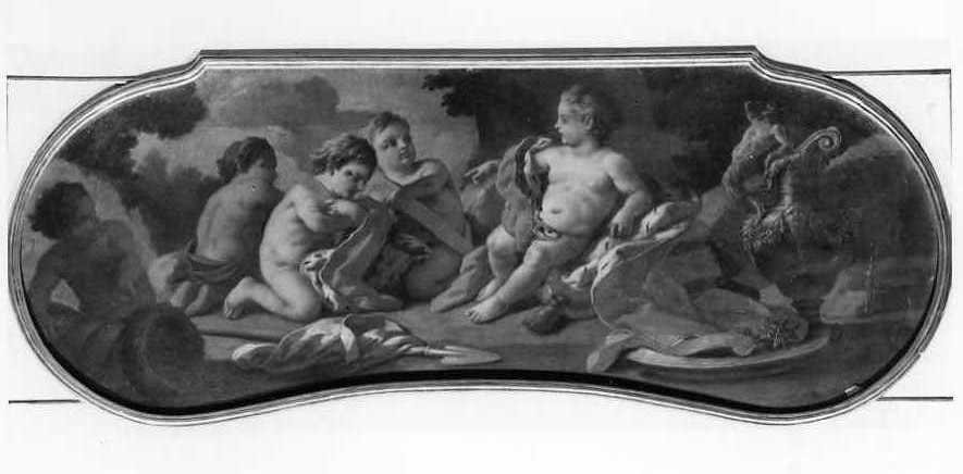 PUTTI CON I SIMBOLI DELLA MAESTA' REGIA (dipinto) di De Mura Francesco (seconda metà sec. XVIII)