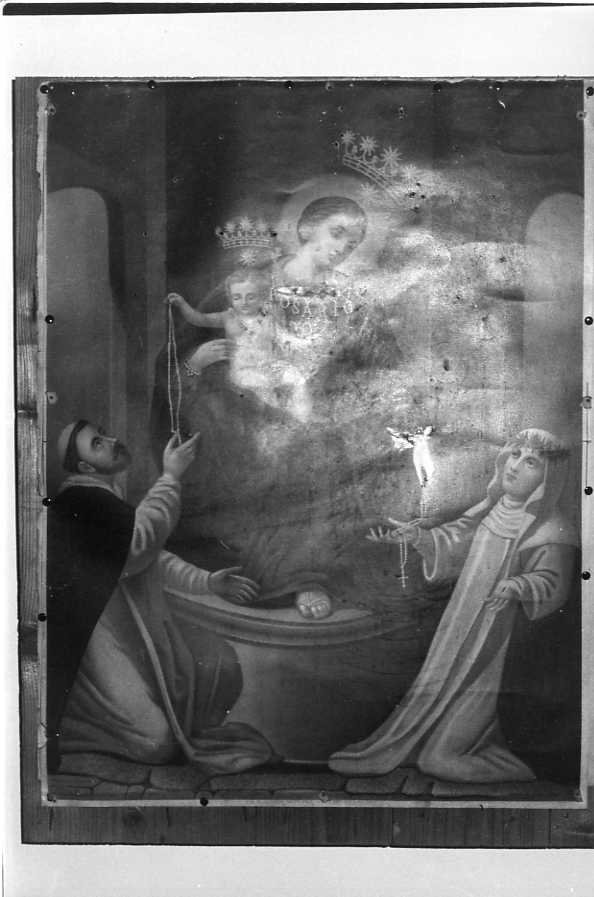 Madonna del Rosario con San Domenico e Santa Caterina da Siena (stampa) - ambito lombardo (inizio sec. XX)