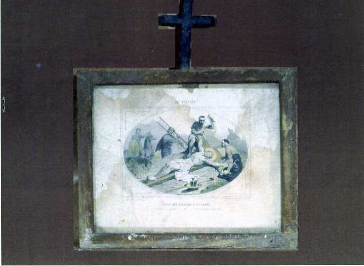 stazione XI: Gesù inchiodato alla croce (stampa) di Turgis L (sec. XIX)