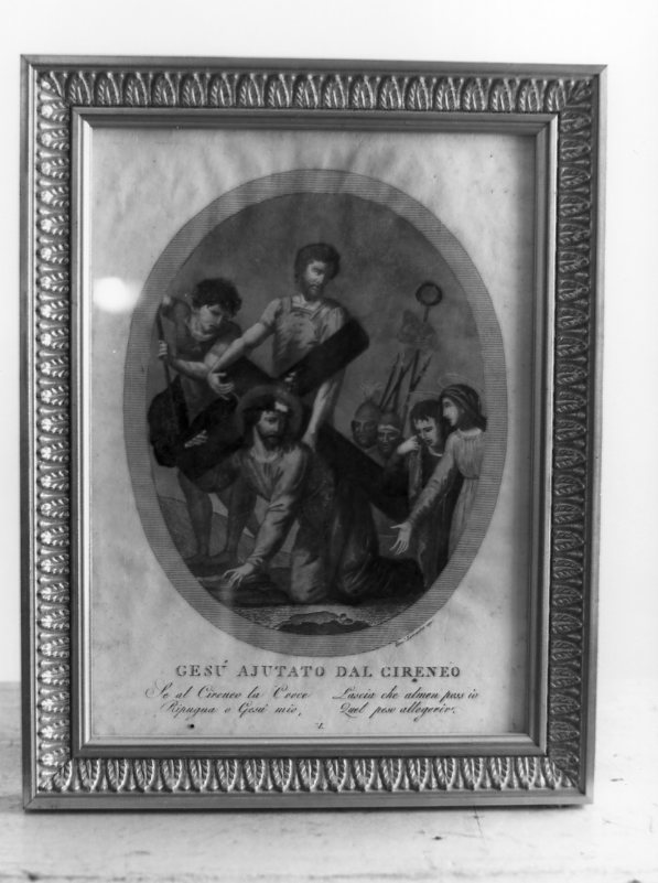 stazione V: Gesù aiutato da Simone il Cireneo a portare la croce (stampa) di Agricola Luigi, Lomastro Tommaso (sec. XIX)