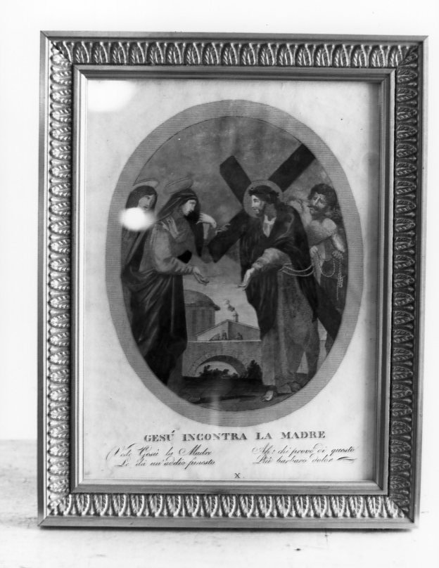 stazione IV: Gesù incontra la Madonna (stampa) di Lomastro Tommaso, Agricola Luigi (sec. XIX)