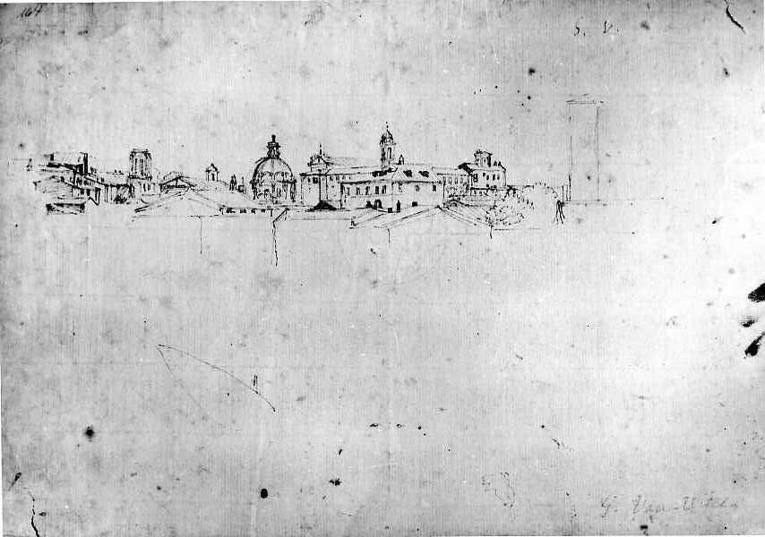 veduta di Roma da Ripa Grande (disegno) di Van Wittel Gaspar (sec. XVII)