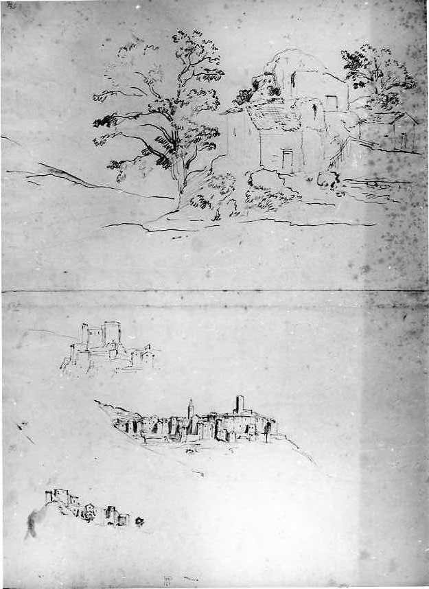 studi di case rustiche, castello e città (disegno) di Van Wittel Gaspar (inizio sec. XVIII)