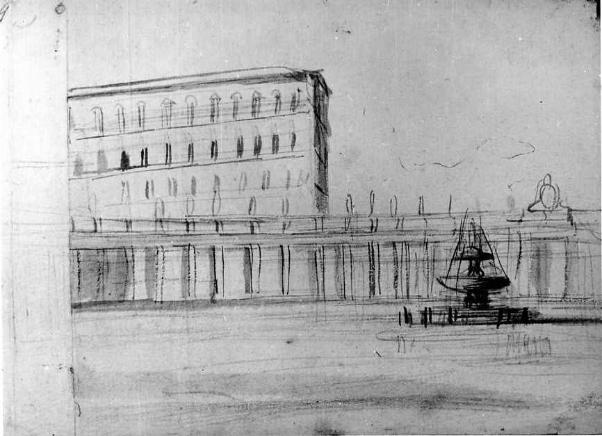 piazza San Pietro con il Palazzo Vaticano (disegno) di Van Wittel Gaspar (sec. XVII)