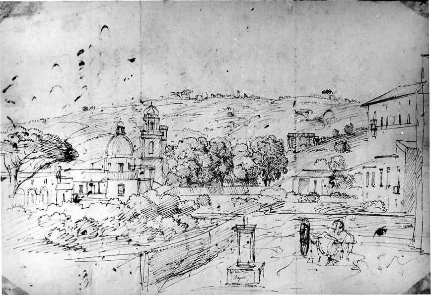 veduta della chiesa di Santa Maria in Portico a Napoli (disegno) di Van Wittel Gaspar (sec. XVIII)