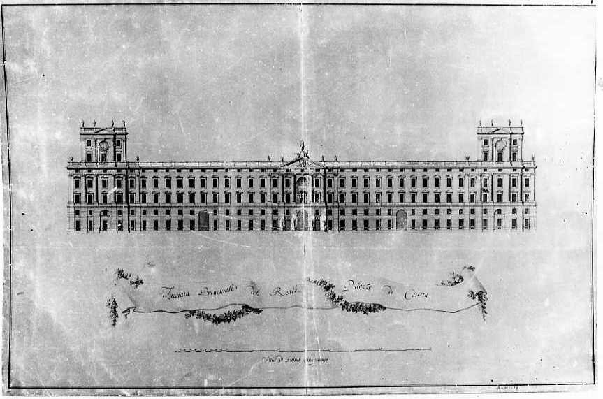 prospetto della Reggia di Caserta (disegno preparatorio, serie) di Vanvitelli Luigi (terzo quarto sec. XVIII)