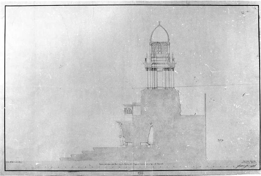 Sezione dell'altare ligneo nella Cappella Regia di Caserta (disegno) di Maldarelli Enrico (sec. XIX)