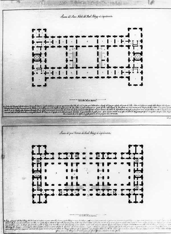 Pianta del piano nobile e terreno del Palazzo di Capodimonte (disegno) di Medrano Giovan Antonio (prima metà sec. XVIII)