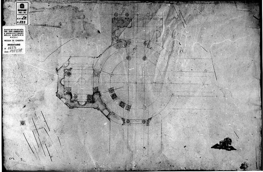 Pianta di chiesa e schizzo di casa rustica (disegno) di Vanvitelli Luigi (seconda metà sec. XVIII)