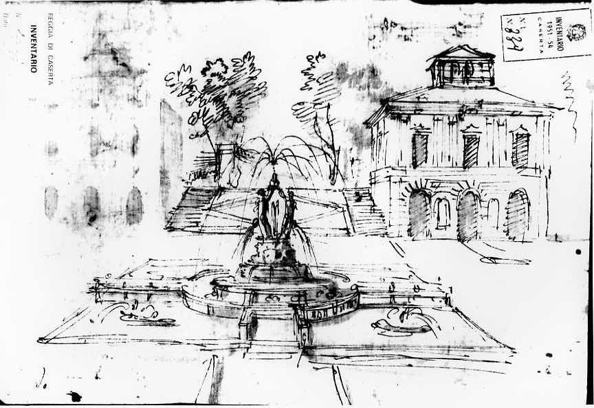 Veduta della Villa Lante di Bagnaia (disegno) di Vanvitelli Luigi (sec. XVIII)