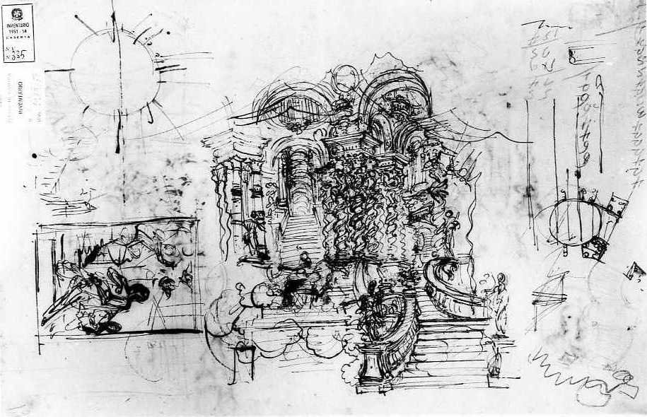 scenografia/ atrio e scala in prospettiva (disegno) di Vanvitelli Luigi (prima metà sec. XVIII)