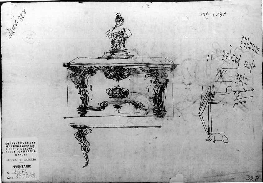 console rocaille/ conti (disegno) di Vanvitelli Luigi (prima metà sec. XVIII)
