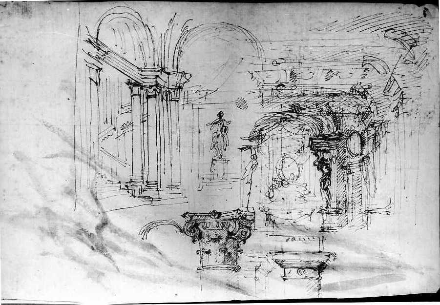 scenografia/ schizzi vari (disegno) di Vanvitelli Luigi (secondo quarto sec. XVIII)